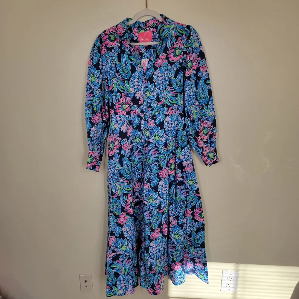 NWT Mira stretch shirt dress high tide navy pineapple paradise size 6 - Picture 4 of 10
